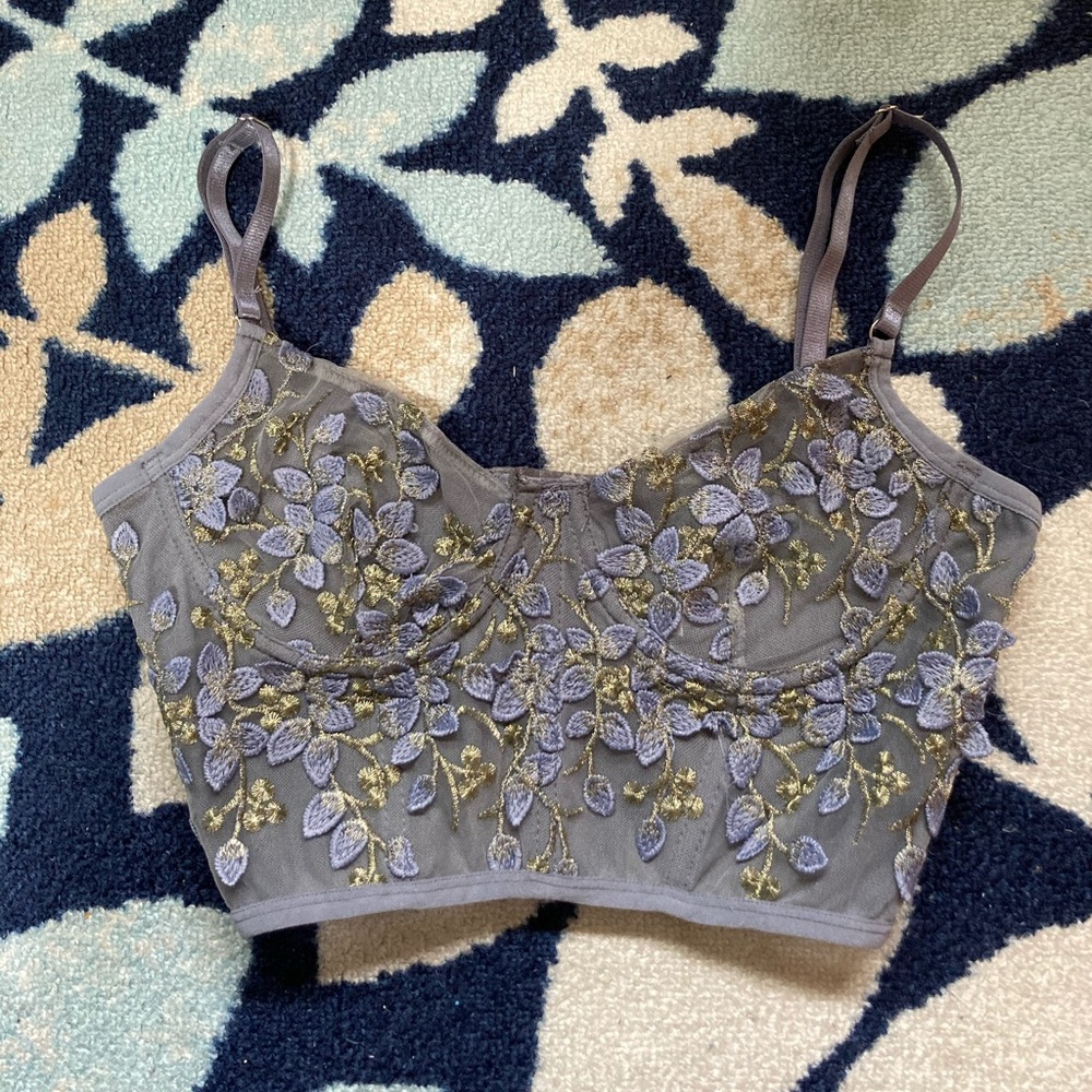 Super cute flower embroidered bustier crop top